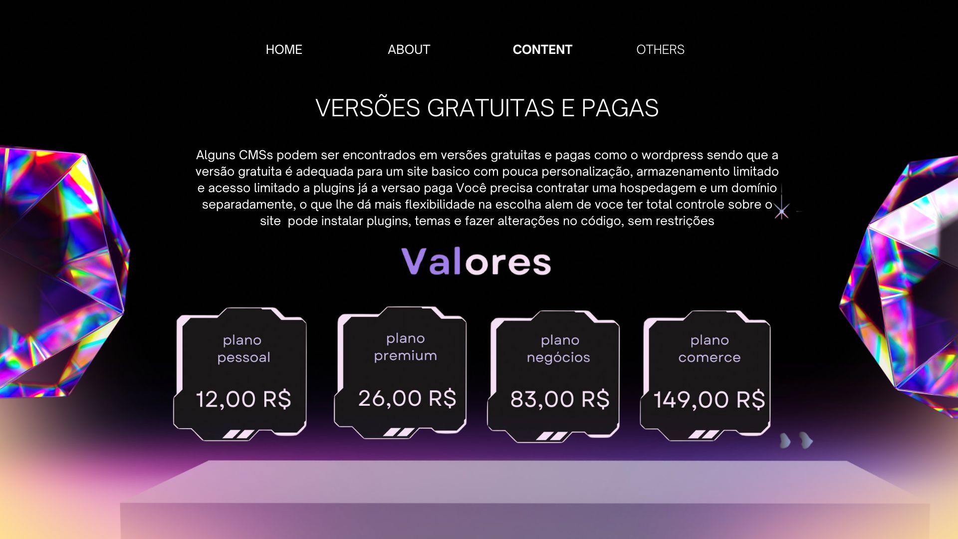 Imagem de Site X - Pagina de Valores
